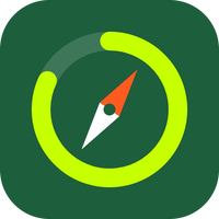 Kompass app icon: a lime ring on dark green with a compass needle